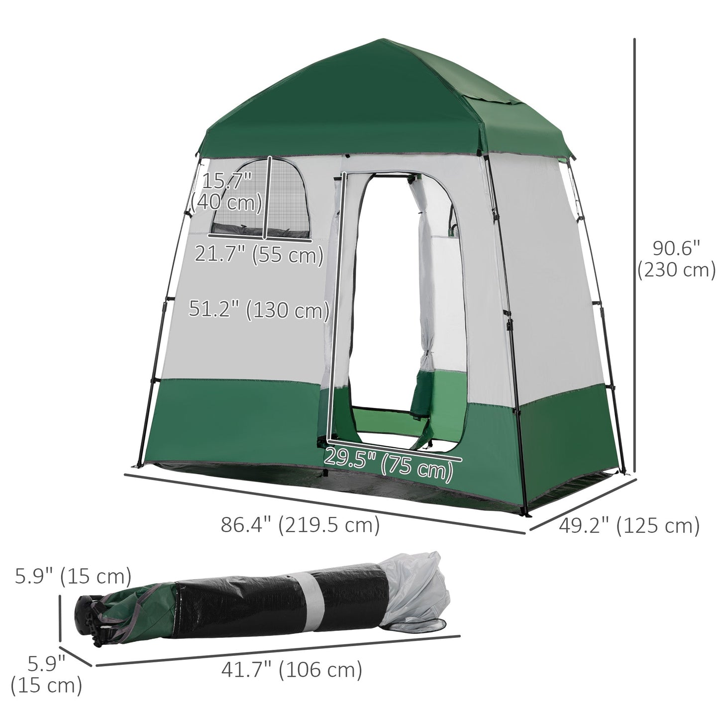 Outsunny Outdoor Portable Pop Up Shower Tent Changing Tent Privacy Enclosure with 2 Rooms, Shower Bag, Floor for Camping, Green