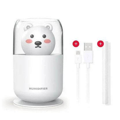 Ultrasonic Desk Humidifier with LED Light USB Powered Cute Bear White Diffuser
