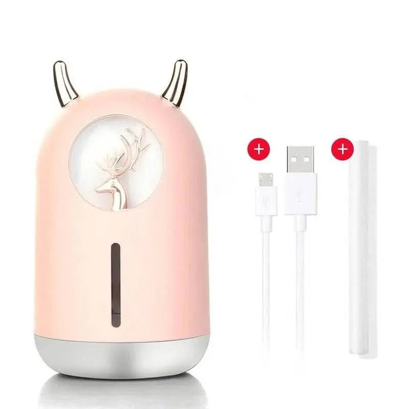 Ultrasonic Desk Humidifier with LED Light USB Powered Cute Deer Pink Diffuser