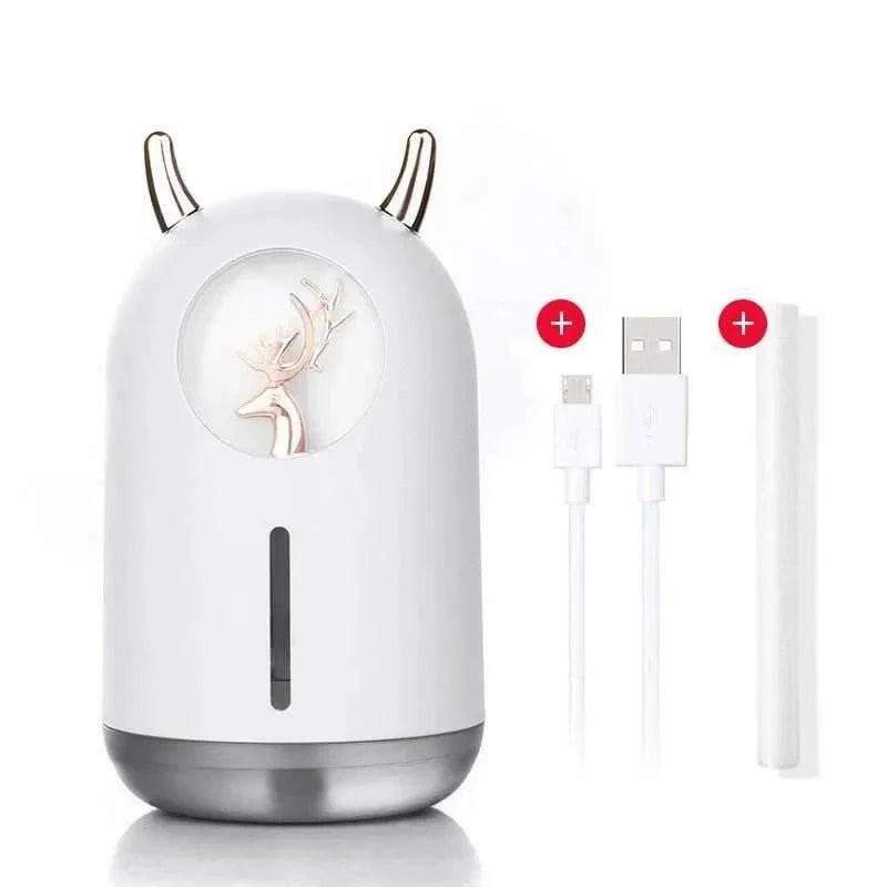 Ultrasonic Desk Humidifier with LED Light USB Powered Cute Deer White Diffuser
