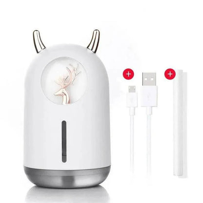Ultrasonic Desk Humidifier with LED Light USB Powered Cute Deer White Diffuser