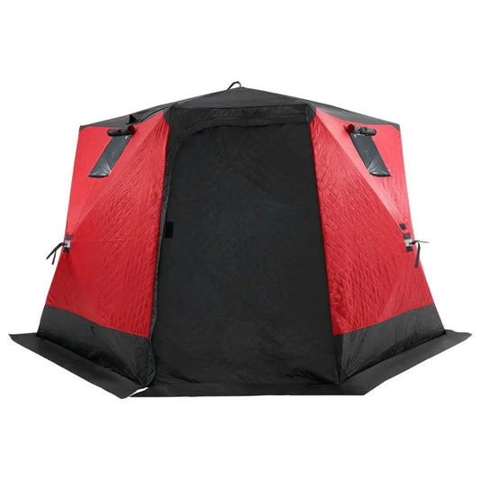 VEVOR Portable Ice Shelter, 4-6 Person Insulated Pop-Up Ice Fishing Tent, 50 Square Feet Fishable Area, Thermal Ice Shanty for Winter Fishing, Ice Cube with Anchors, Ropes, Carrying Bag, 130"x130"