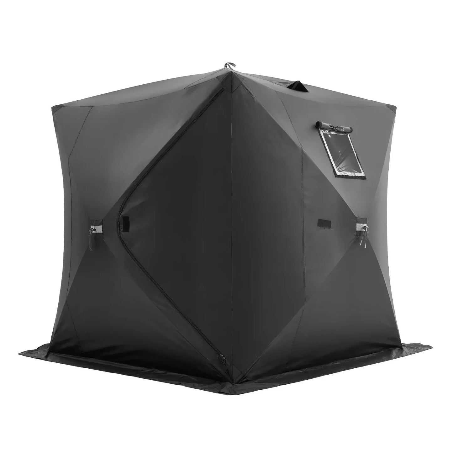 VEVOR Portable Ice Shelter, 3-4 Person Pop-Up Ice Fishing Tent, 35 Square Feet Fishable Area, Ice Shanty for Winter Fishing, Waterproof Oxford Ice Cube with Anchors/Ropes/Carrying Bag, 71"x71", Black