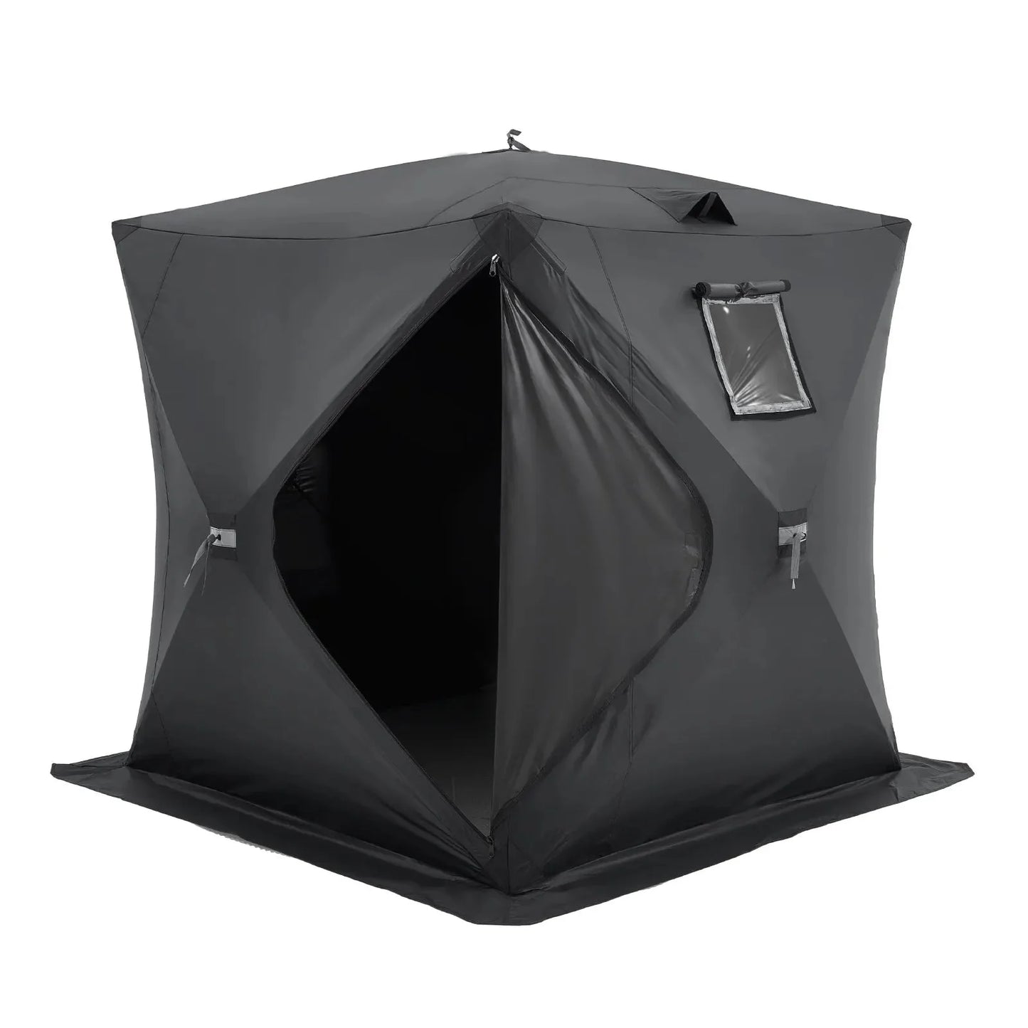 VEVOR Portable Ice Shelter, 3-4 Person Pop-Up Ice Fishing Tent, 43 Square Feet Fishable Area, Ice Shanty for Winter Fishing, Waterproof Oxford Ice Cube with Anchors/Ropes/Carrying Bag, 90"x90", Black