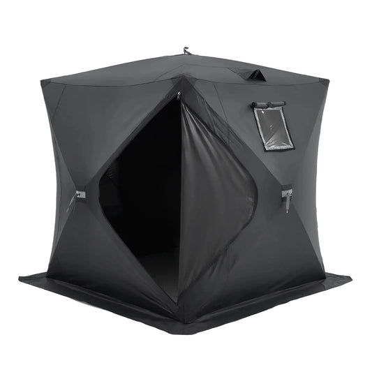 VEVOR Portable Ice Shelter, 3-4 Person Pop-Up Ice Fishing Tent, 43 Square Feet Fishable Area, Ice Shanty for Winter Fishing, Waterproof Oxford Ice Cube with Anchors/Ropes/Carrying Bag, 90"x90", Black