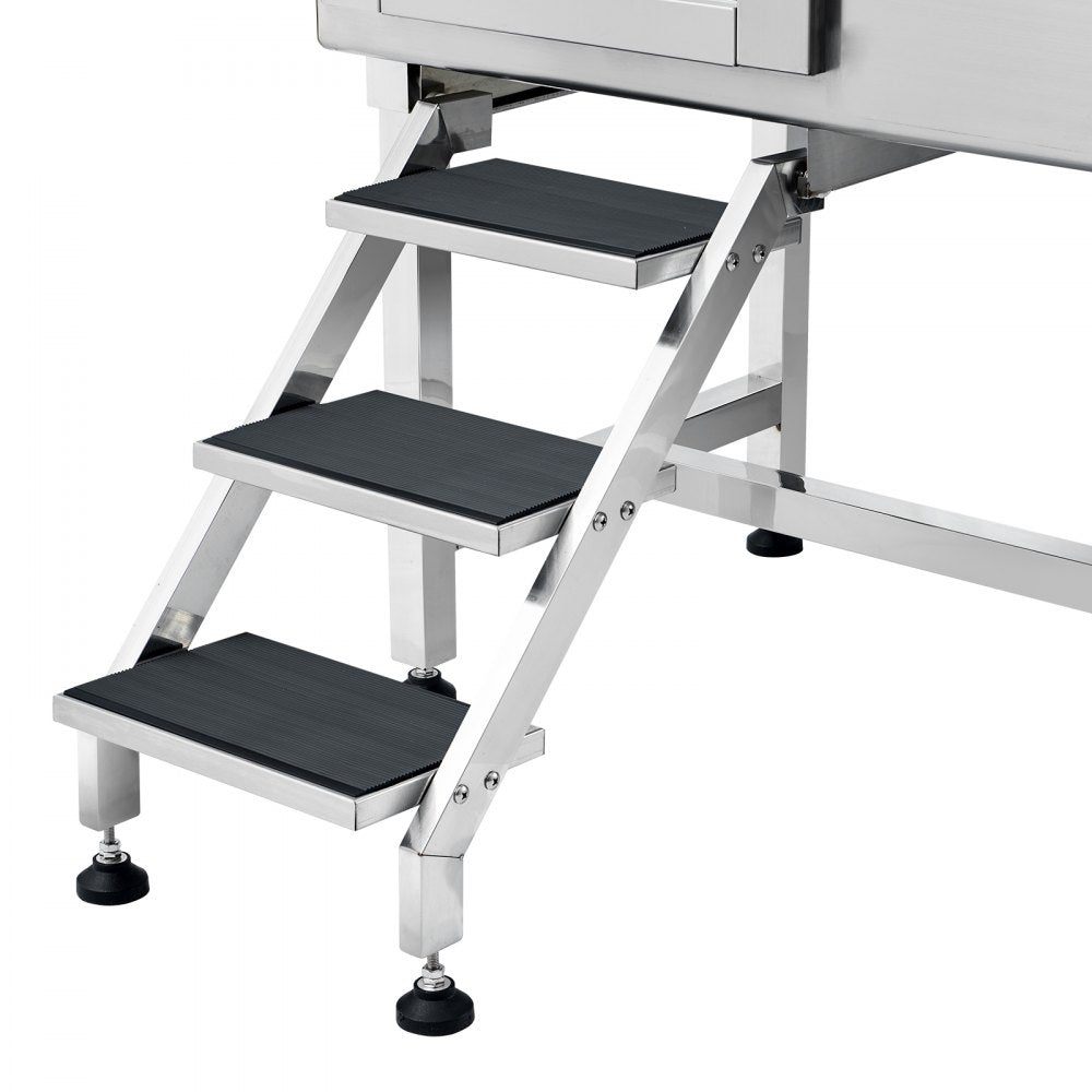 VEVOR 62" Pet Dog Bathing Station w/Stairs, Professional Stainless Steel Dog Grooming Tub w/ Soap Box, Faucet,Rich Accessory,Bathtub for Large,Medium,Small Pet, Washing Sink for Home(Right)