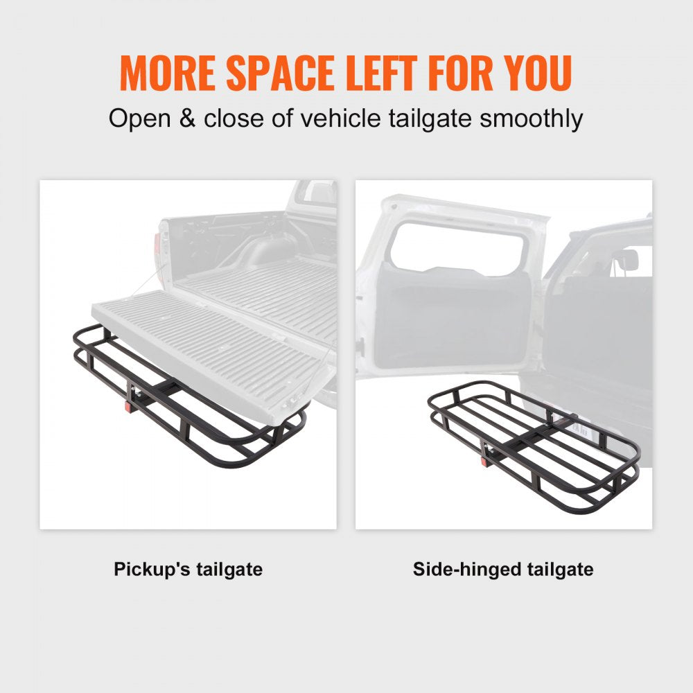 VEVOR 53 x 19 x 5 in Hitch Cargo Carrier, 500lb Capacity Trailer Hitch Mount Cargo Basket, Steel Luggage Carrier Rack Fits 2" Hitch Receiver for SUV Truck Pickup with Cargo Net, Stabilizer, Straps