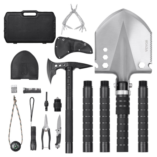 VEVOR Survival Shovel Survival Axe 28-in-1 Camping Folding Shovels with Hatchet