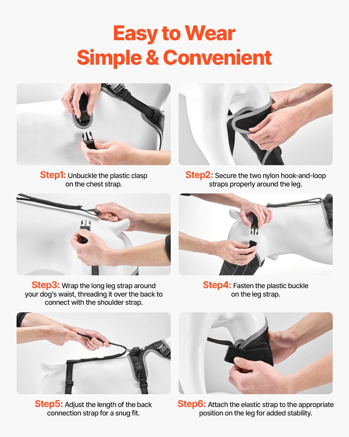 VEVOR Dog Knee Brace for Right Hind Leg Adjustable ACL Dog Leg Brace Pain Relief