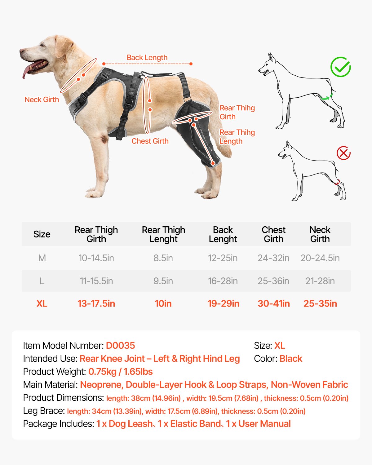 VEVOR Dog Knee Brace for Left & Right Leg Adjustable Dog Leg Brace Pain Relief