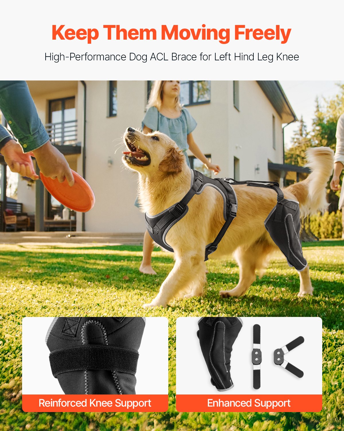 VEVOR Dog Knee Brace for Left Hind Leg Adjustable ACL Dog Leg Brace Pain Relief