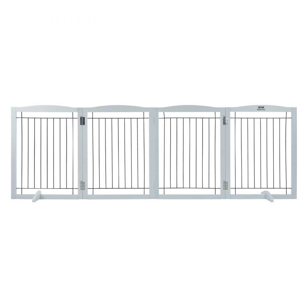 VEVOR Free Standing Dog Gate, 32" H x 96.5" W Freestanding Pet Gate, 4 Panels Foldable Dog Gate for Wide and Narrow Passageways, Expandable Dog Barrier with Silent Foot Support for Indoor, White