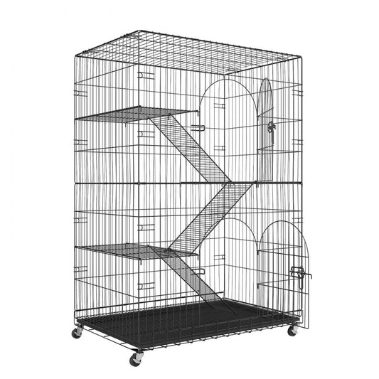 VEVOR Catio, 4-Tier Large Cat Cages Indoor, Detachable Metal Playpen Enclosure with 360° Rotating Casters, with 3 Ladders and a Hammock for 1-3 Cats, 35.4x23.6x51 inch