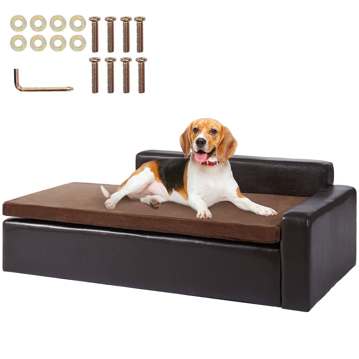 VEVOR Pet Sofa, Dog Couch for Large-Sized Dogs and Cats, Soft Leather Dog Sofa Bed, 110 lbs Loading Cat Sofa, Brown