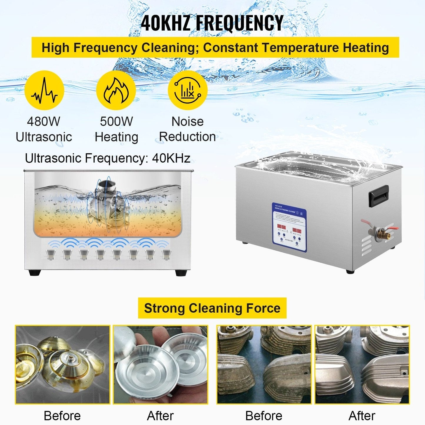 VEVOR Digital Ultrasonic Cleaner 22L Ultrasonic Cleaning Machine 40kHz Sonic Cleaner Machine 316 & 304 Stainless Steel Ultrasonic Cleaner Machine with Heater & Timer for Cleaning Jewelry Glasses Watch