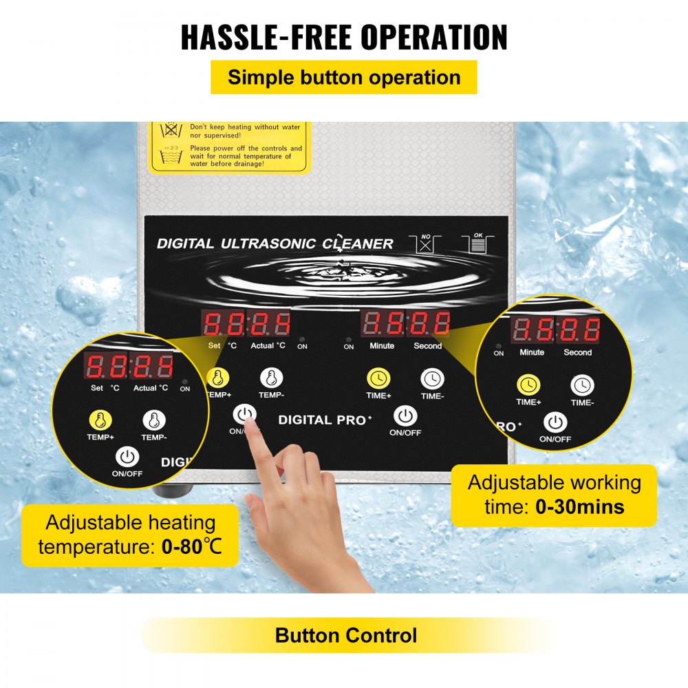 VEVOR Ultrasonic Cleaner 2L Stainless Steel 260W Industry Heated w/Timer Heater