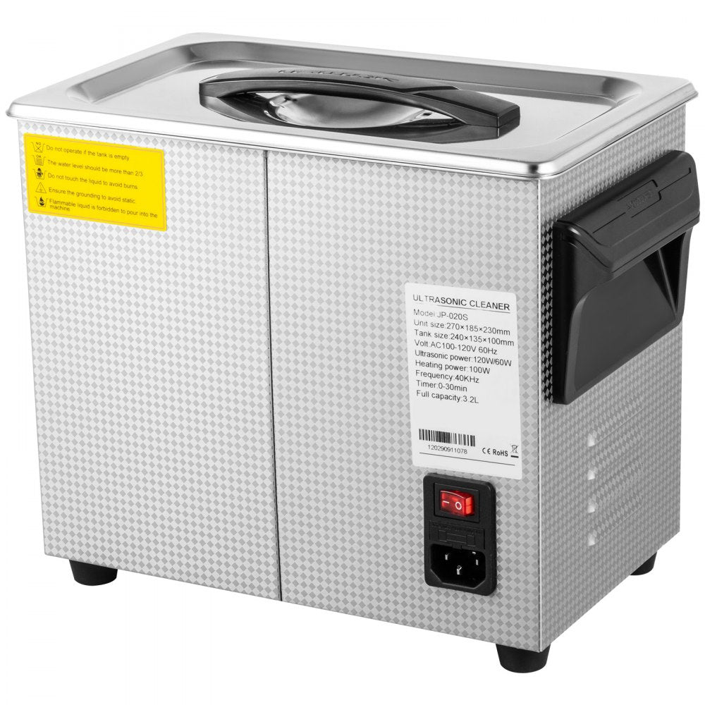 VEVOR Ultrasonic Cleaner 3.2L Semiwave Function 120W/60W Ultrasonic Power 100W Heating Power Upgraded Ultrasonic Cleaner for Jewelry Watch Glasses Small Parts