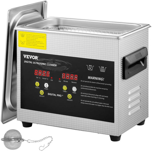 VEVOR Ultrasonic Cleaner 3L Ultrasonic Parts Cleaner 200W 40KHz Stainless Steel Ultrasonic Jewelry Cleaner with Digital Timer Heater for Jewelry Glasses Cleaning