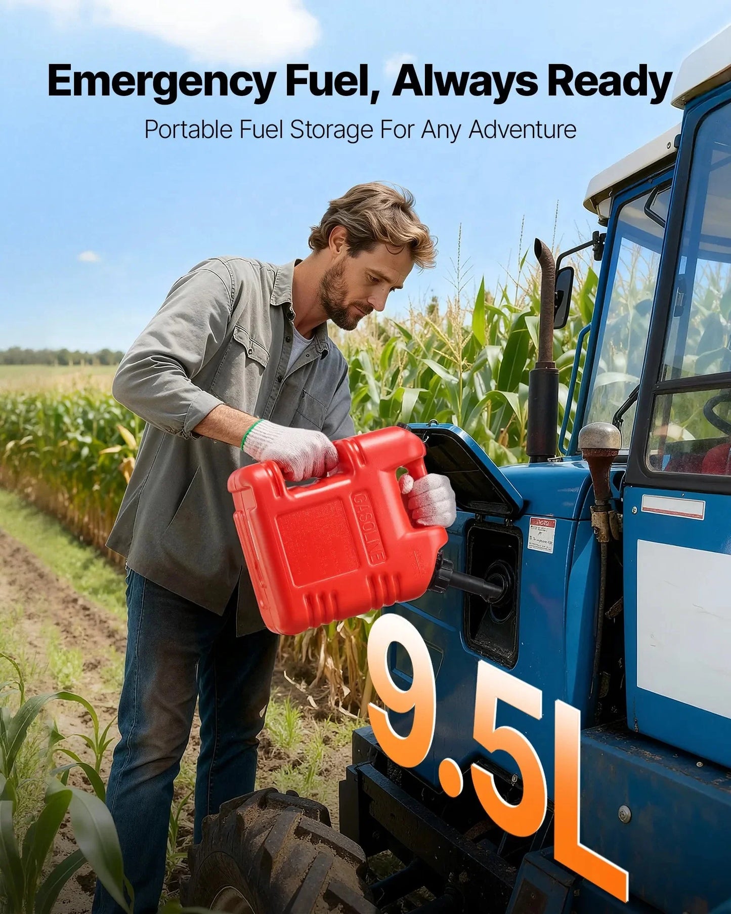 VEVOR Fuel Container, 2.5 Gallon, Gas Tank with Spout & Clear Scale, 15 L/min Max Flow Rate, Secure & Leak-proof, Portable Flat Fluid Container for Most Cars Motorcycle ATV UTV, Red, 1 Pack