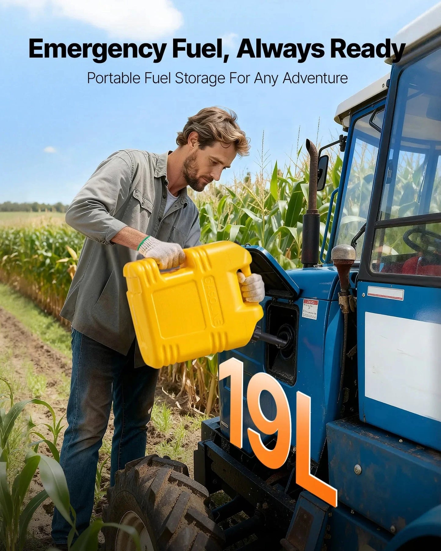 VEVOR Fuel Container, 5 Gallon, Gas Tank with Spout & Clear Scale, 15 L/min Max Flow Rate, Secure & Leak-proof, Portable Flat Fluid Container for Most Cars Motorcycle SUV ATV UTV, Yellow, 1 Pack