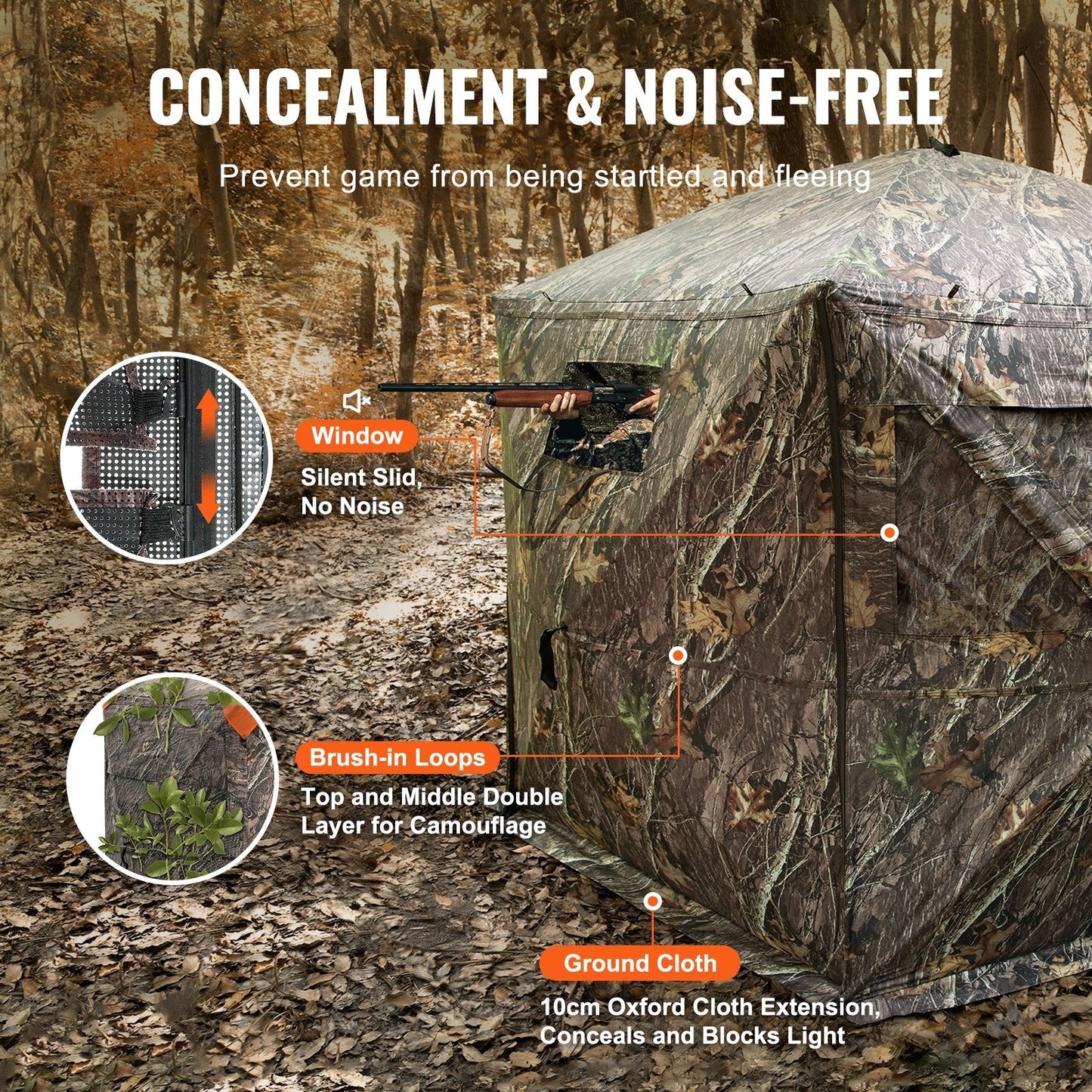 VEVOR Hunting Blind 288° See Through Ground Blind 4 Windows Mesh for 6-7 Person