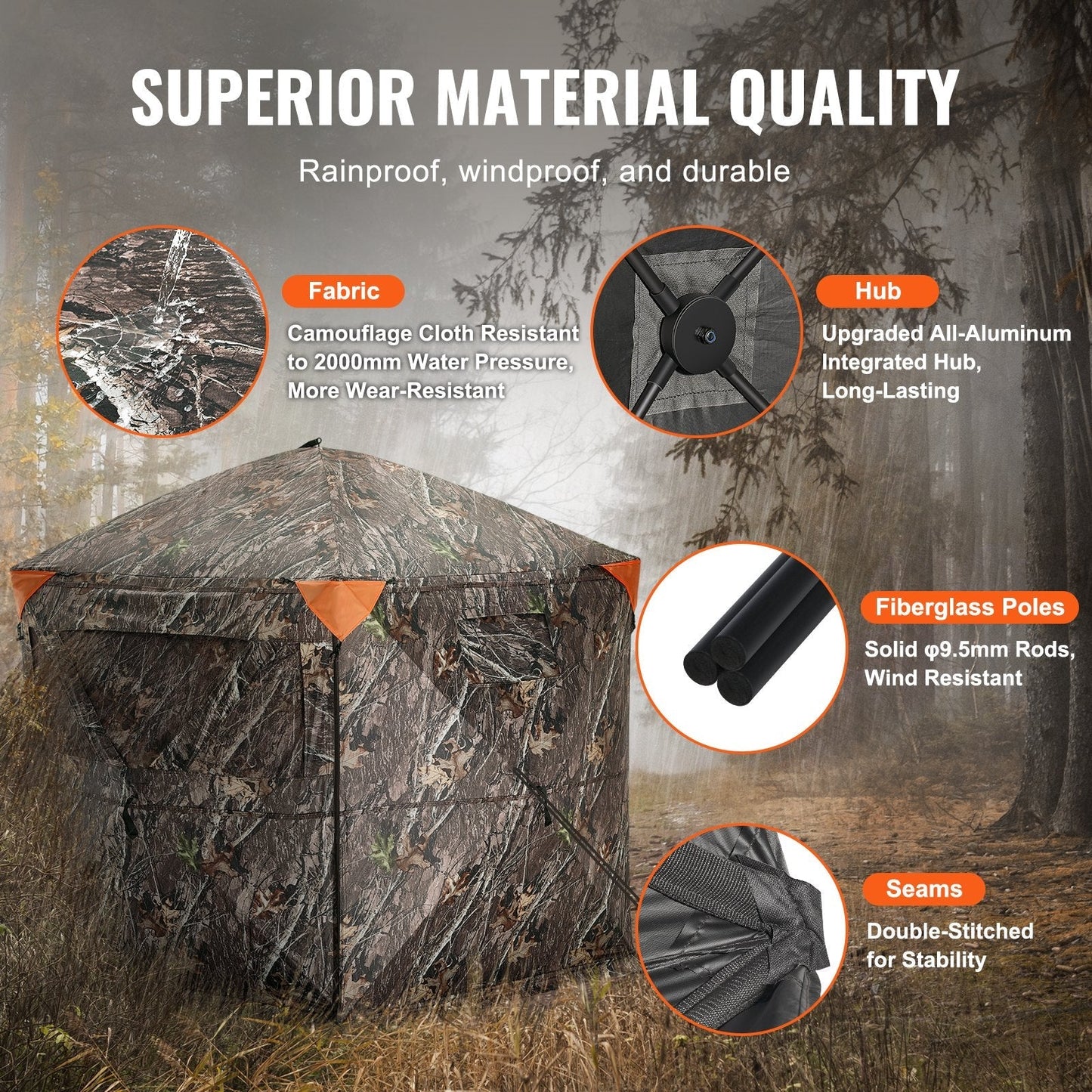 VEVOR Hunting Blind 288° See Through Ground Blind 4 Windows Mesh for 6-7 Person