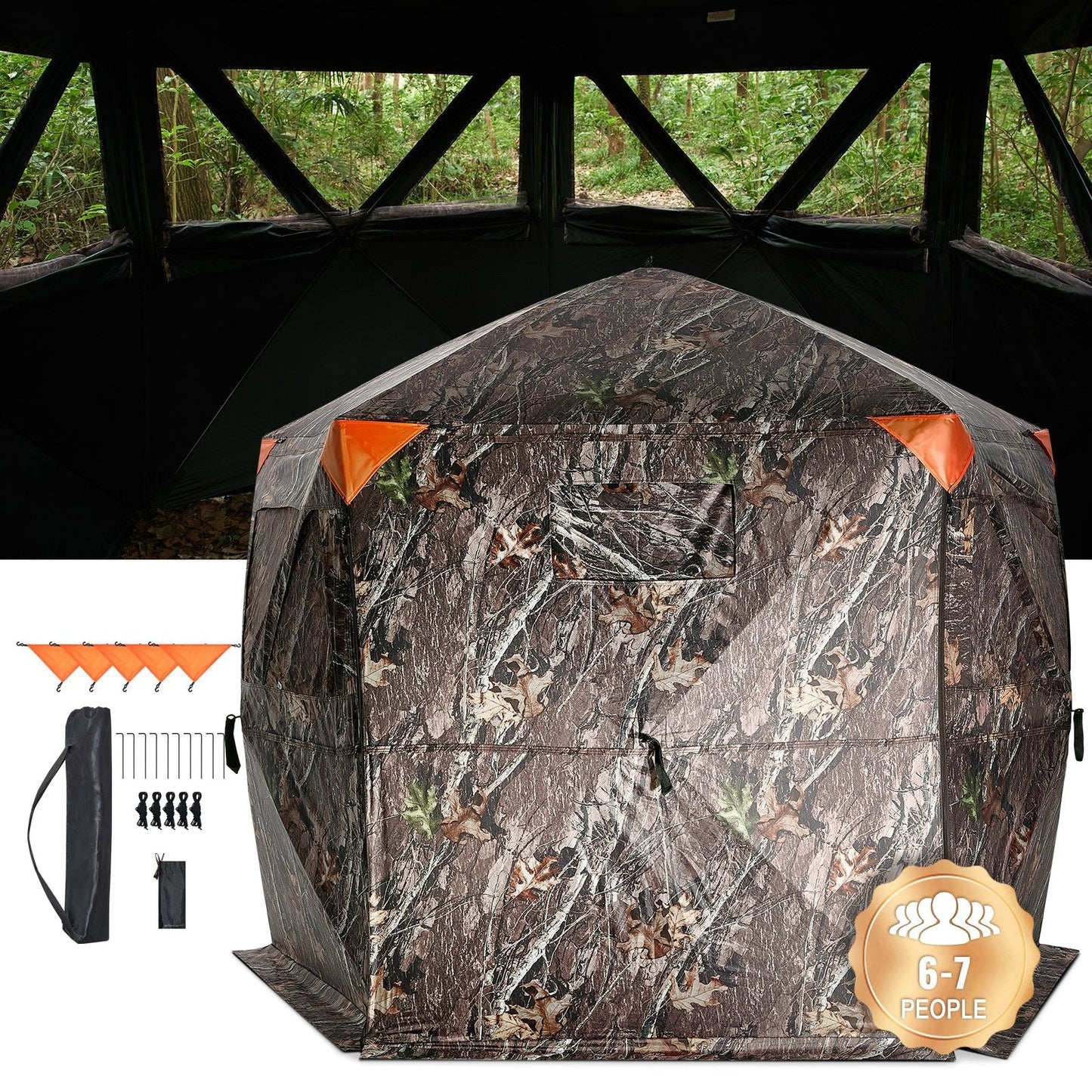 VEVOR Hunting Blind 288° See Through Ground Blind 4 Windows Mesh for 6-7 Person