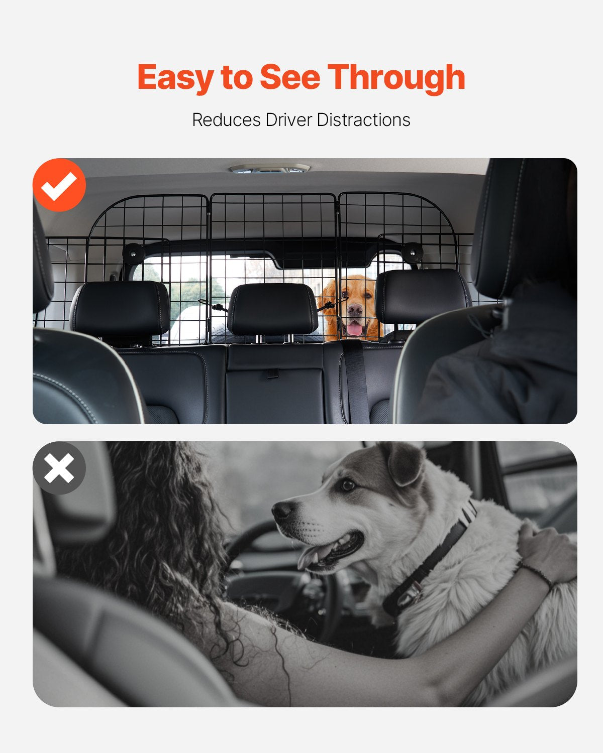 VEVOR Dog Car Barrier 36.6"-60" Adjustable Pet Divider Gate for Cargo Area