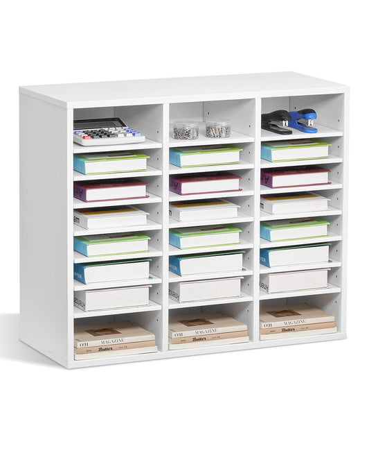 VEVOR Wooden Literature Organizer 24 Compartments with Adjustable Shelves White