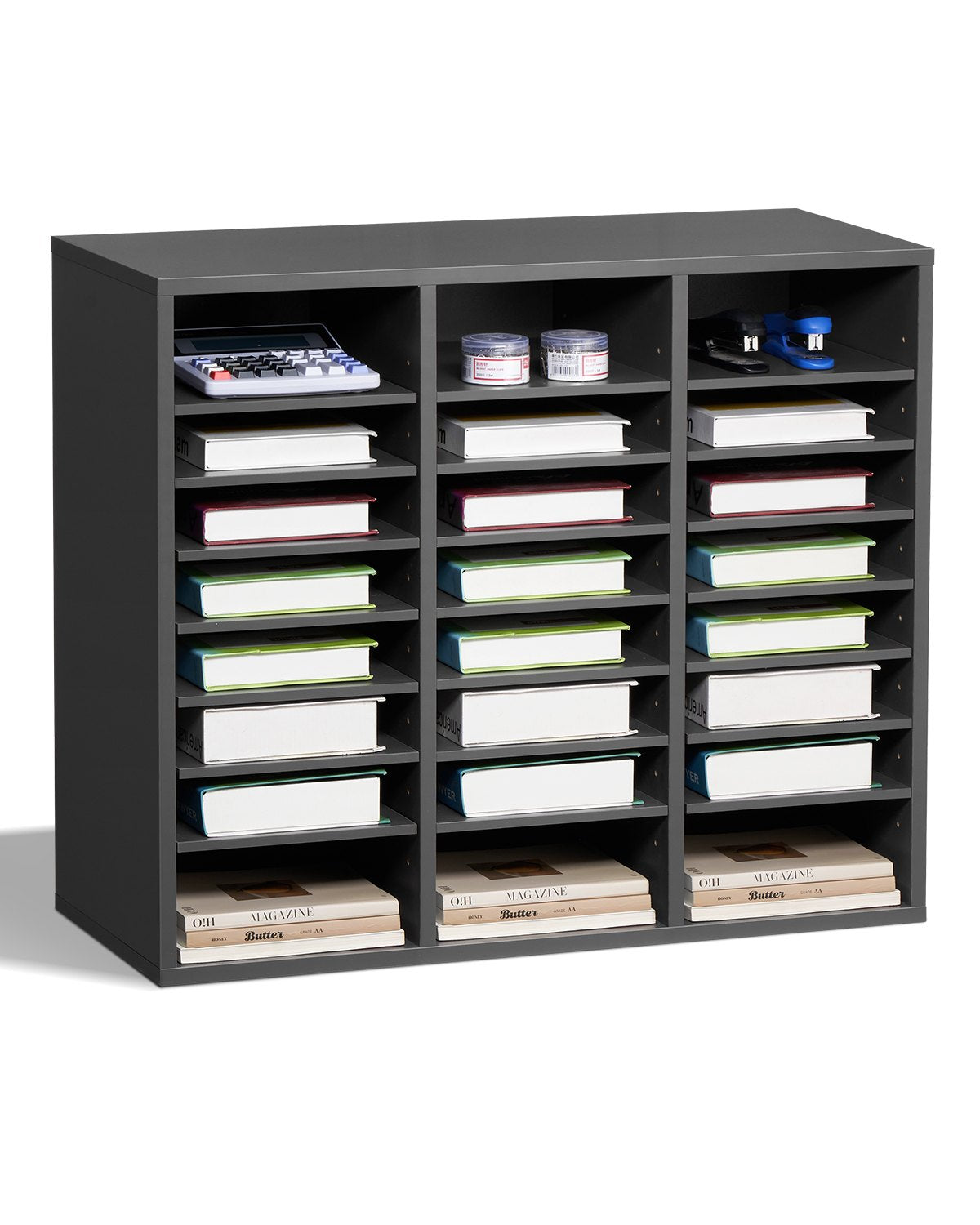 VEVOR Wooden Literature Organizer 24 Compartments with Adjustable Shelves Grey