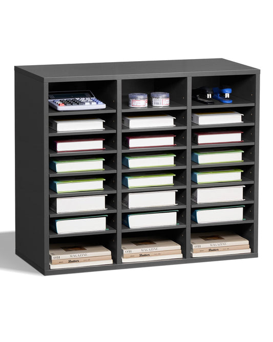 VEVOR Wooden Literature Organizer 24 Compartments with Adjustable Shelves Grey