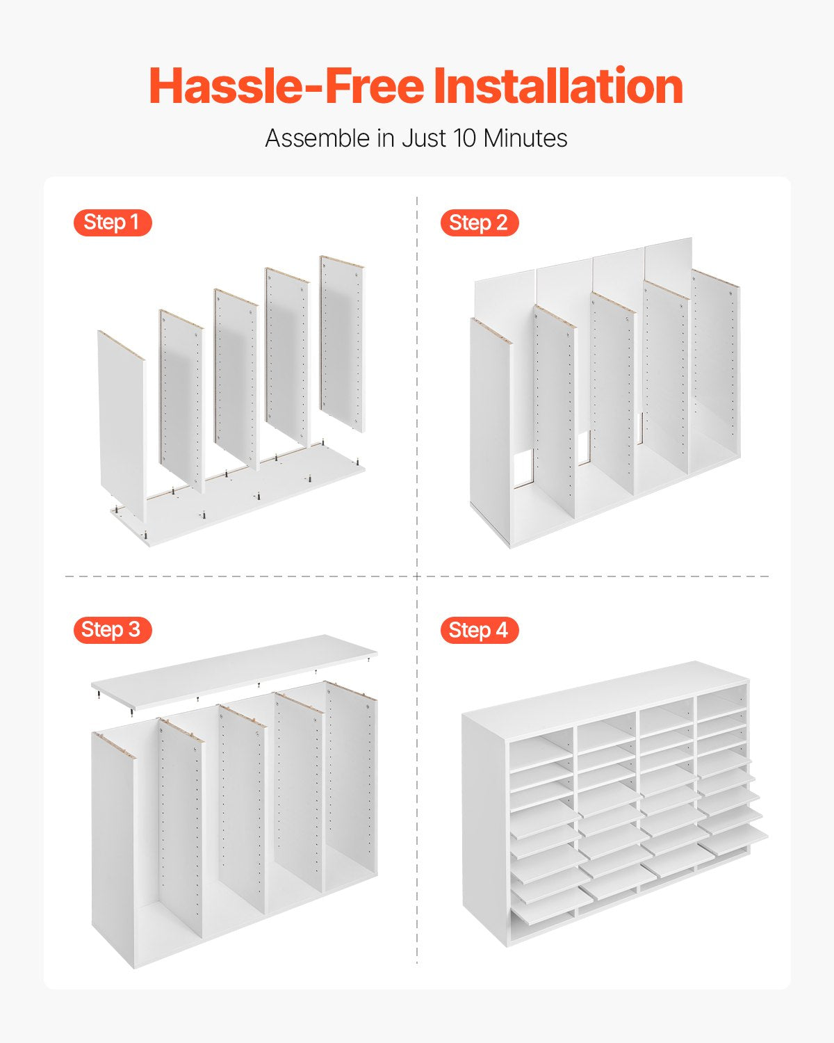 VEVOR Wooden Literature Organizer 36 Compartments with Adjustable Shelves White