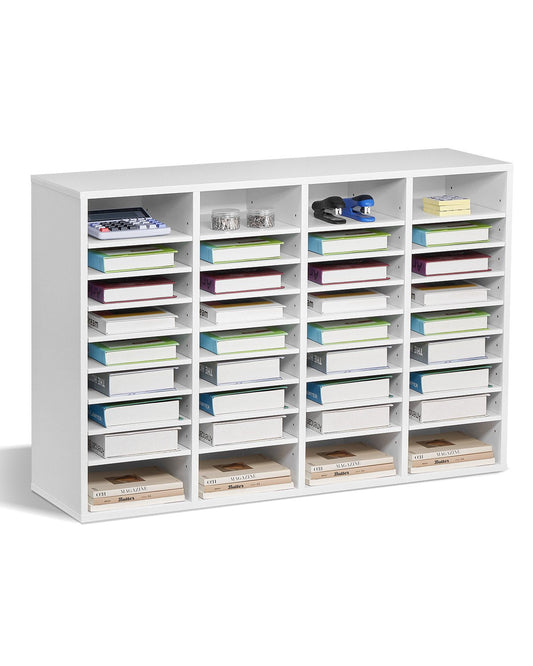 VEVOR Wooden Literature Organizer 36 Compartments with Adjustable Shelves White