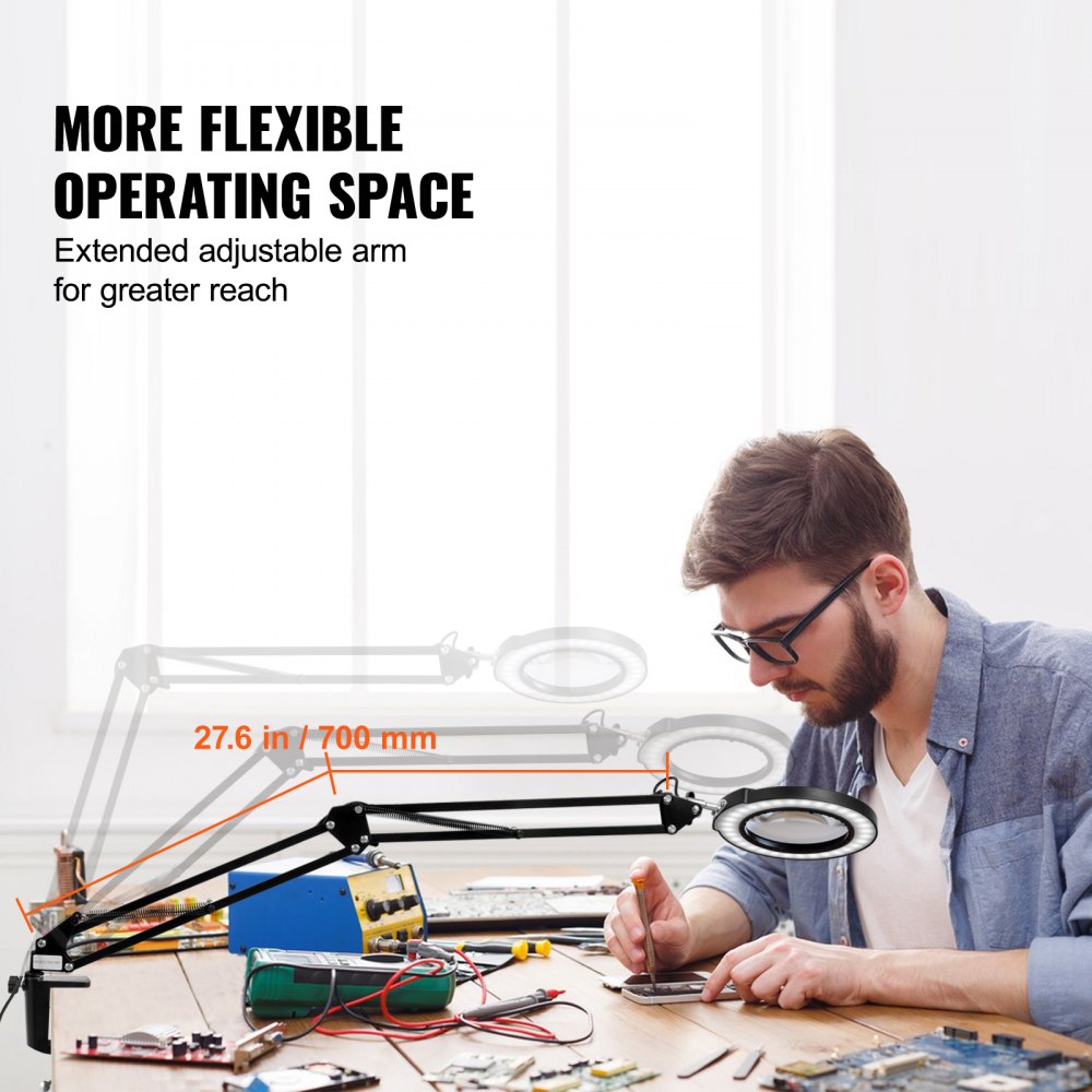 VEVOR Magnifying Glass with Light & Base 5X Magnifying Lamp 4.3