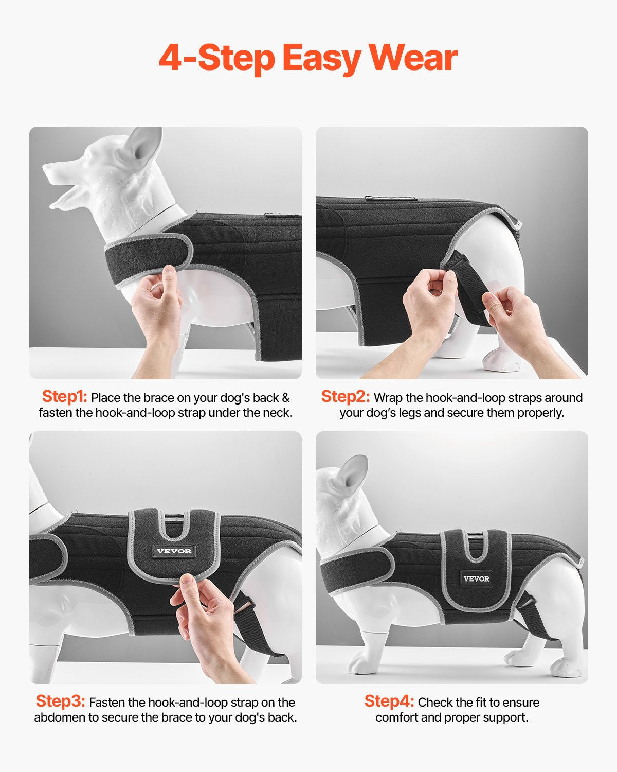 VEVOR Dog Back Brace Adjustable Dog Spine Support Harness for IVDD Pain Relief