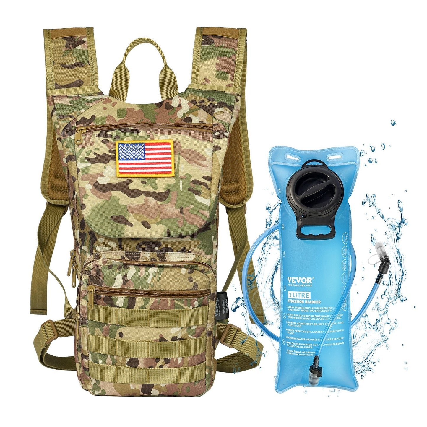 VEVOR Tactical Molle Hydration Pack Backpack 3L TPU Water Bladder Cycling Hiking